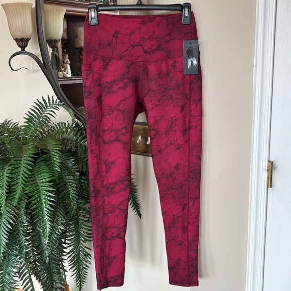 Brand New LegEnd Leggings Red Marble 7/8 High Waisted w/ Pockets Activewear - Picture 2 of 15